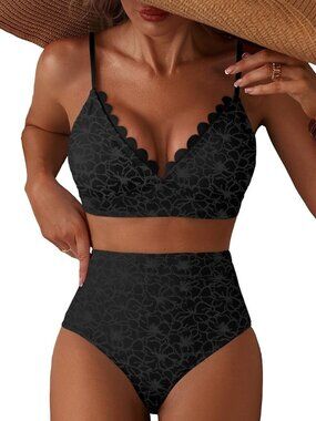 Herseas Textured High Waisted Bathing Suit